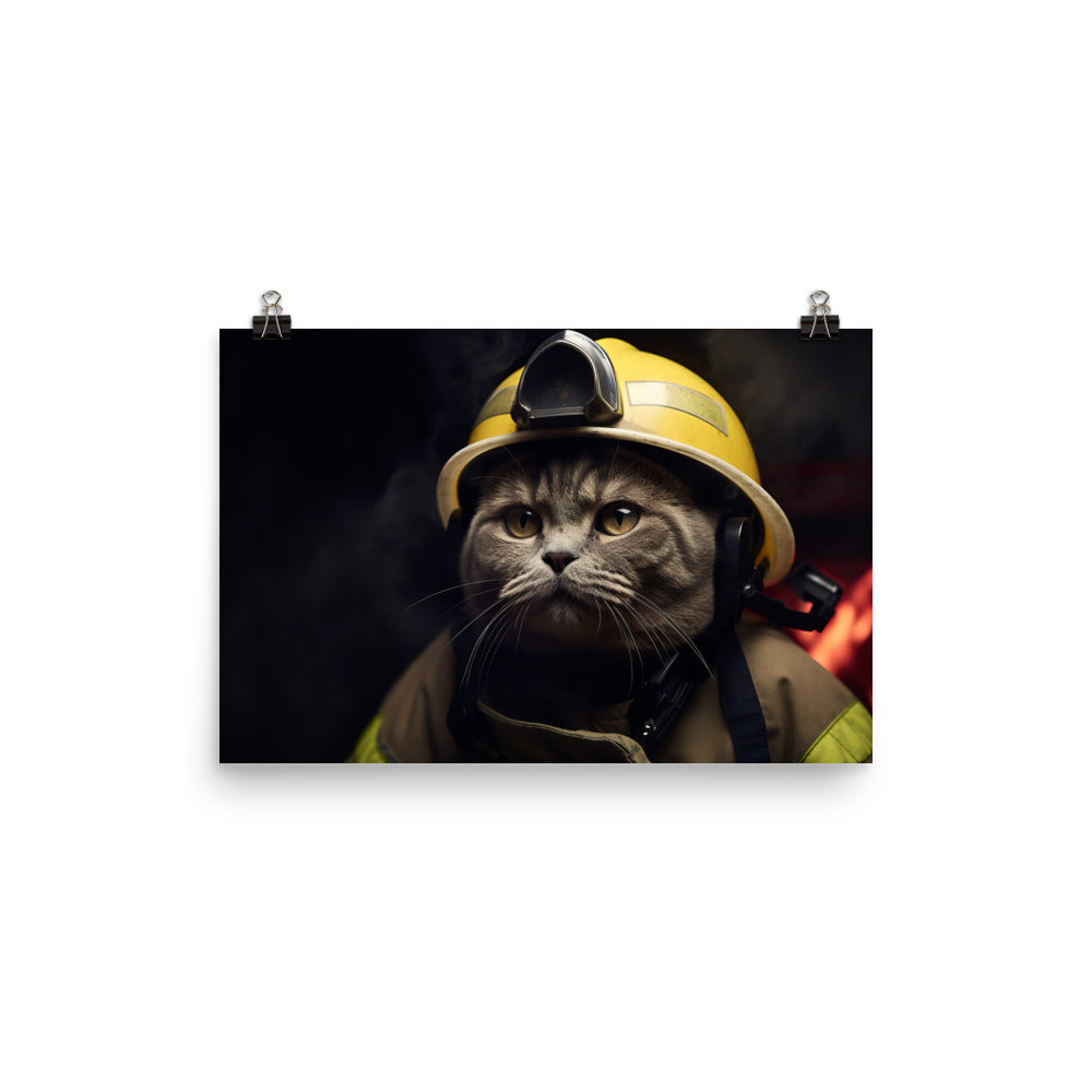 British Shorthair Firefighter Photo paper poster - PosterfyAI.com