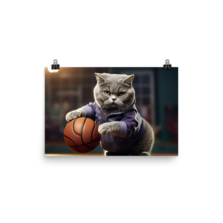 British Shorthair Basketball Player Photo paper poster - PosterfyAI.com