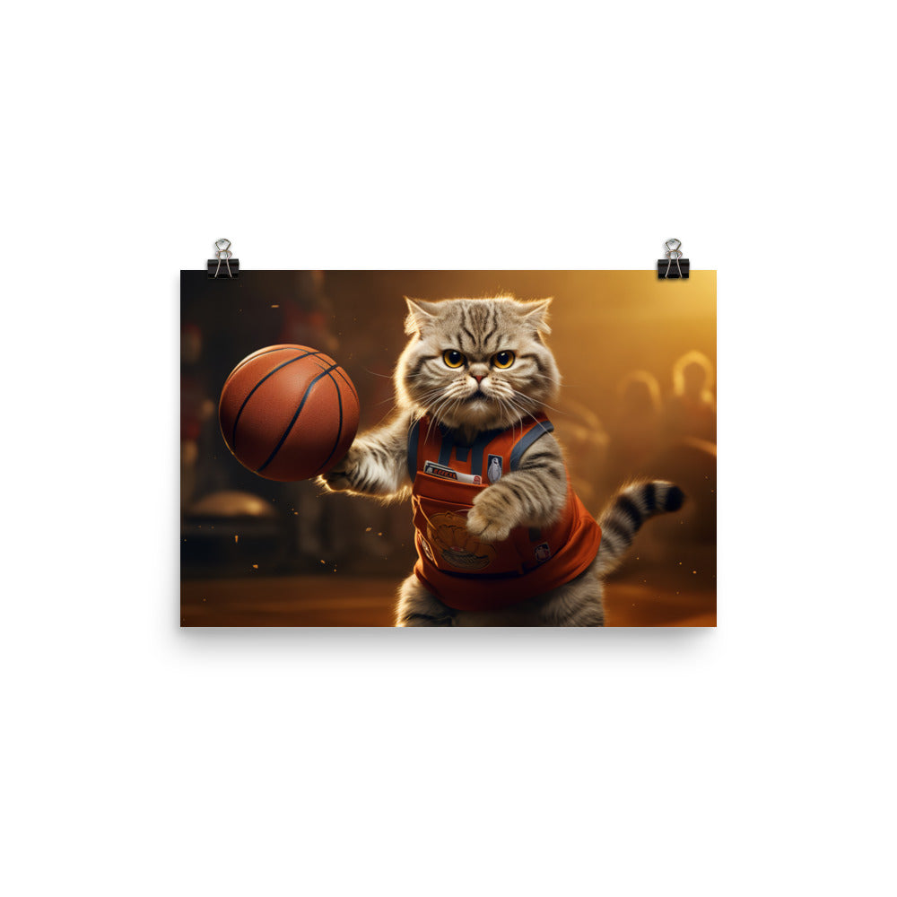 Scottish Fold Basketball Player Photo paper poster - PosterfyAI.com