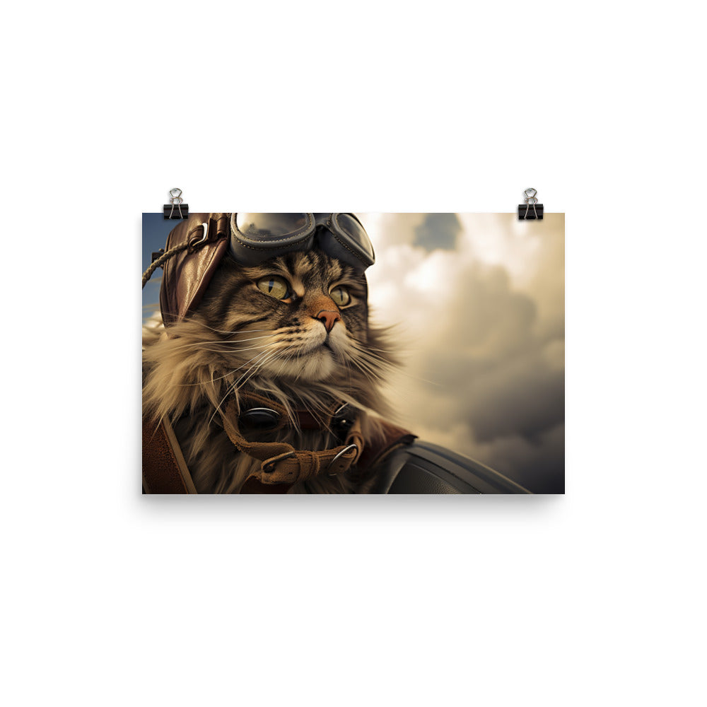 Maine Coon Pilot Photo paper poster - PosterfyAI.com