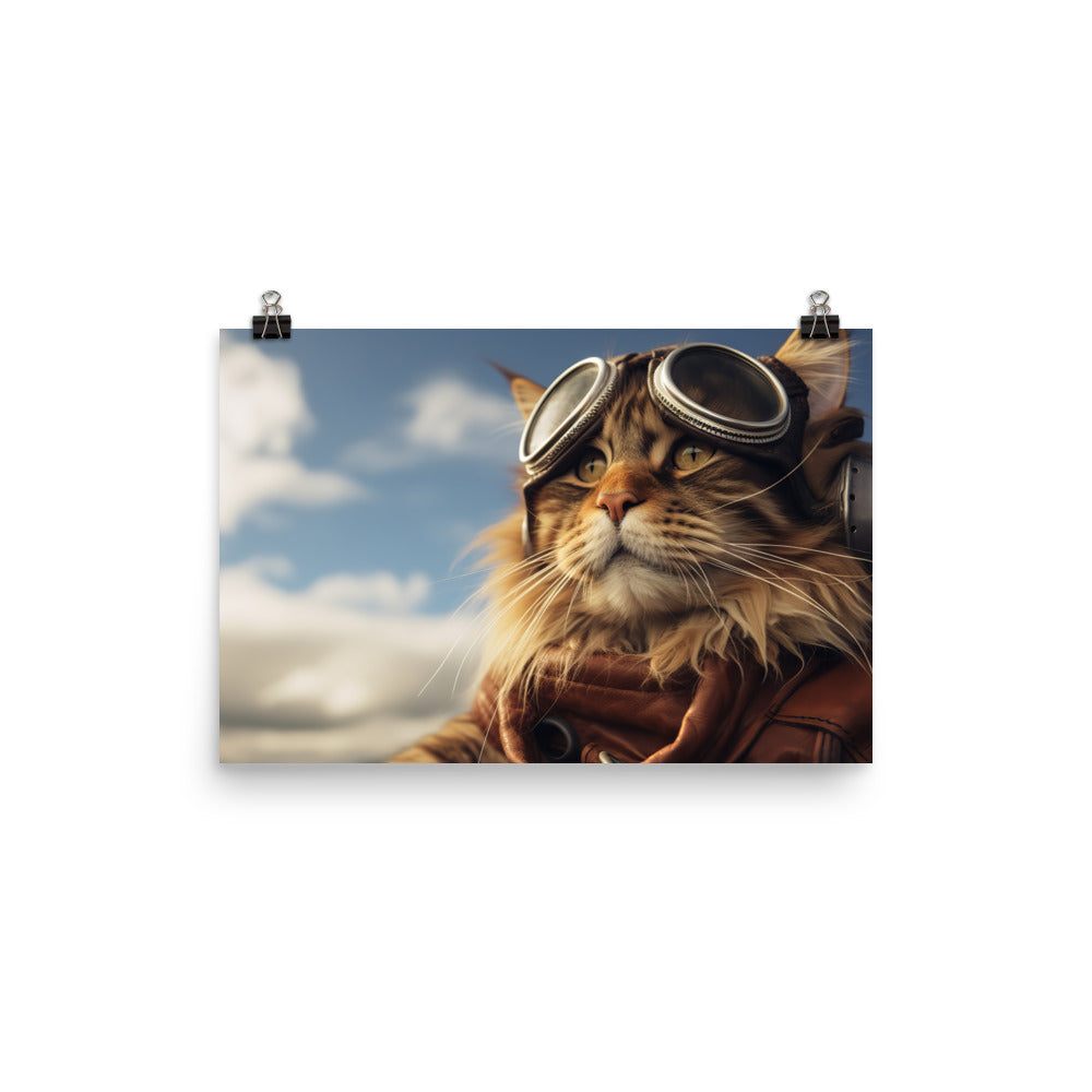 Maine Coon Pilot Photo paper poster - PosterfyAI.com