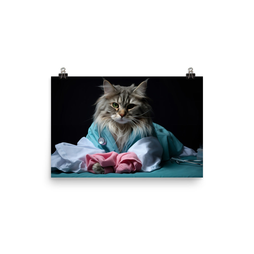 Maine Coon Nurse Photo paper poster - PosterfyAI.com