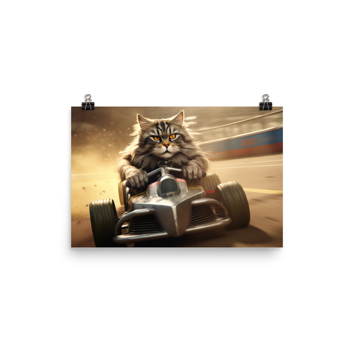 Maine Coon Motorsport Athlete Photo paper poster - PosterfyAI.com