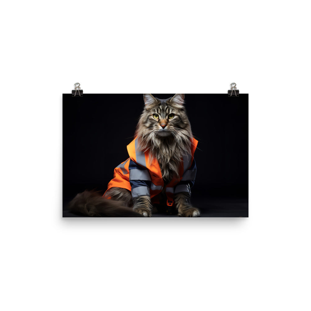 Maine Coon Janitor Photo paper poster - PosterfyAI.com