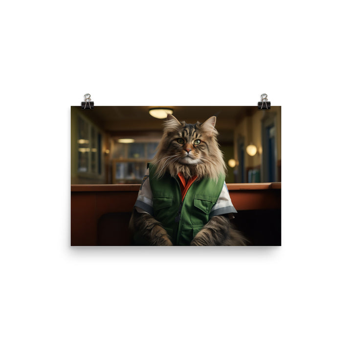 Maine Coon Janitor Photo paper poster - PosterfyAI.com