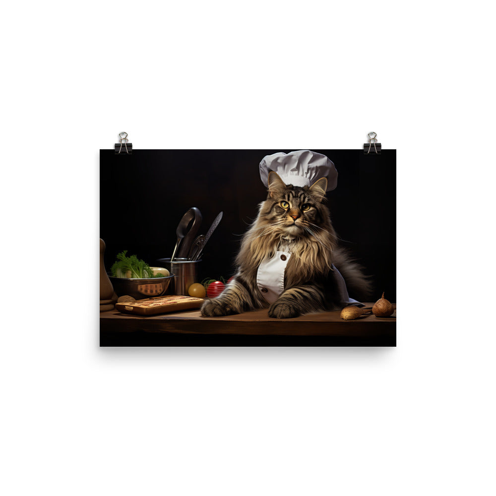 Maine Coon Chef Photo paper poster - PosterfyAI.com