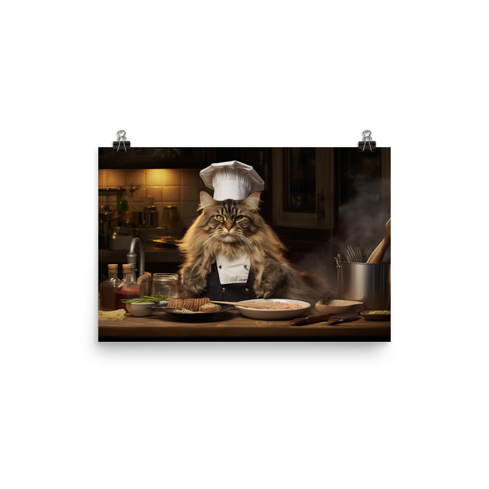 Maine Coon Chef Photo paper poster - PosterfyAI.com