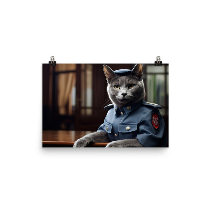 Russian Blue Security Officer Photo paper poster - PosterfyAI.com