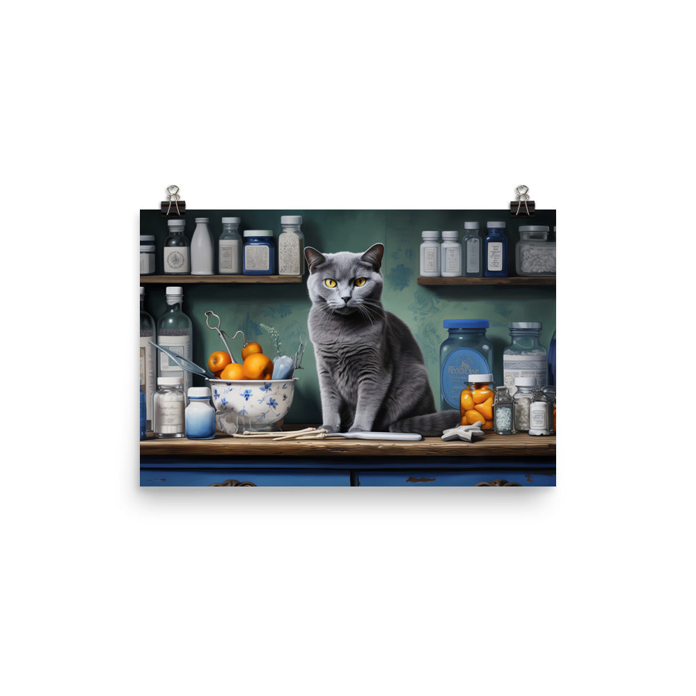 Russian Blue Pharmacist Photo paper poster - PosterfyAI.com