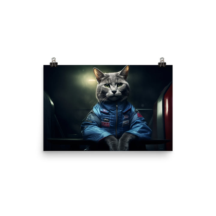 Russian Blue Motorsport Athlete Photo paper poster - PosterfyAI.com