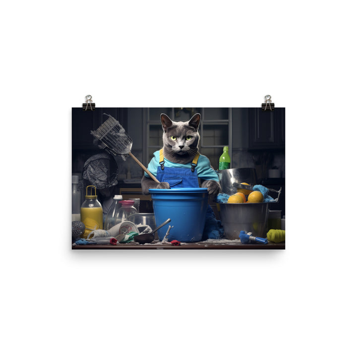 Russian Blue Janitor Photo paper poster - PosterfyAI.com