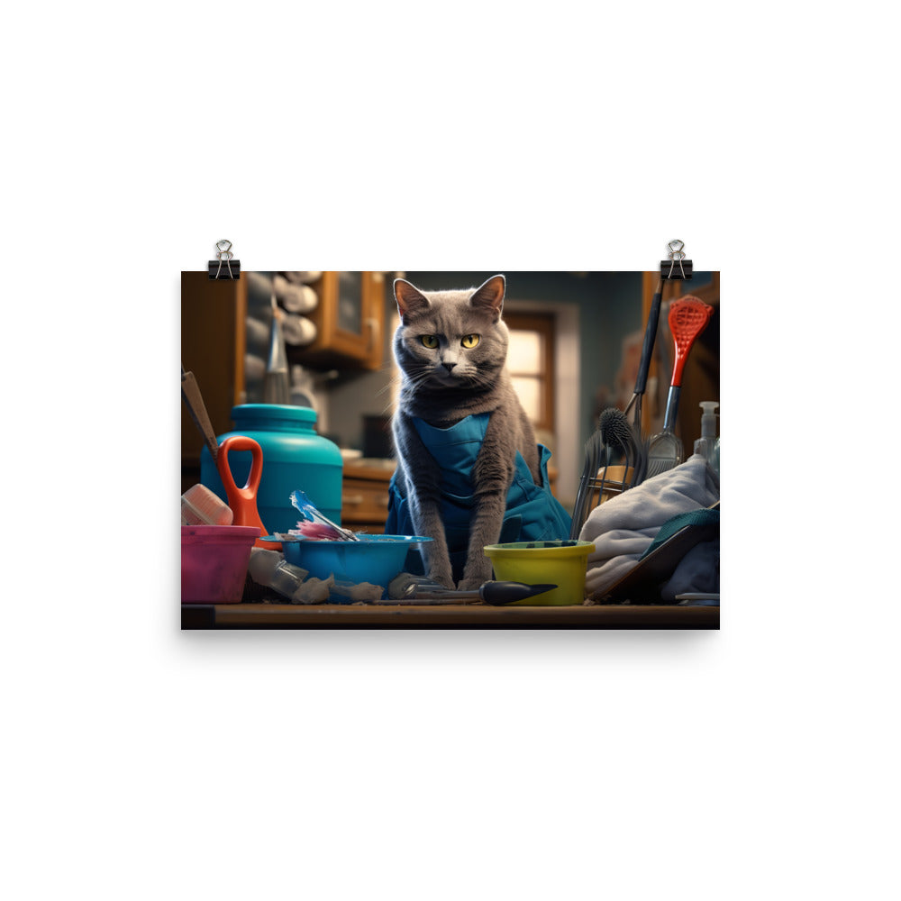 Russian Blue Janitor Photo paper poster - PosterfyAI.com