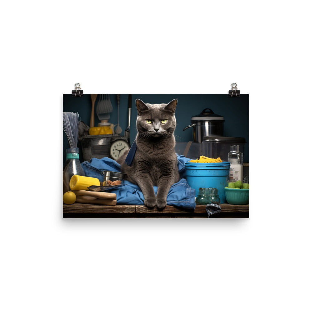 Russian Blue Janitor Photo paper poster - PosterfyAI.com