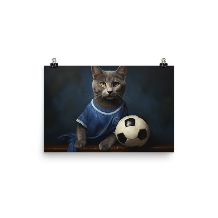 Russian Blue Football Player Photo paper poster - PosterfyAI.com