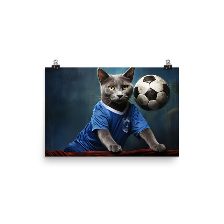 Russian Blue Football Player Photo paper poster - PosterfyAI.com