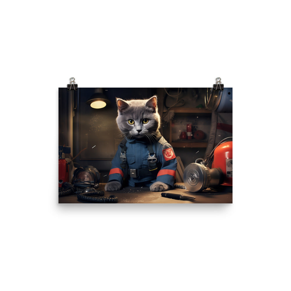 Russian Blue Firefighter Photo paper poster - PosterfyAI.com