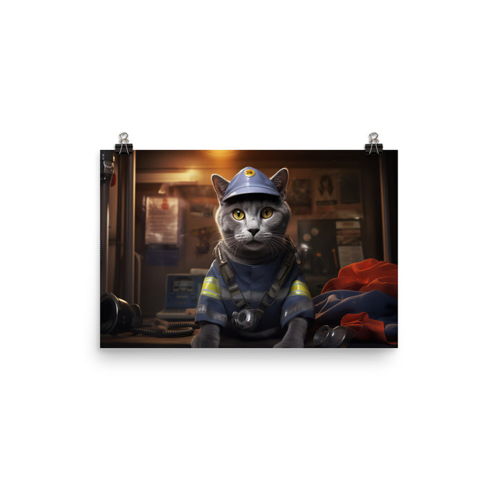 Russian Blue Firefighter Photo paper poster - PosterfyAI.com