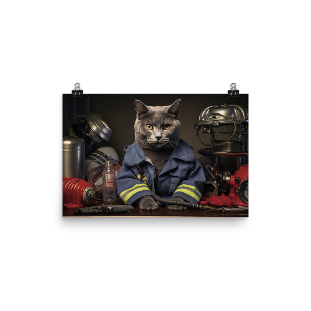 Russian Blue Firefighter Photo paper poster - PosterfyAI.com