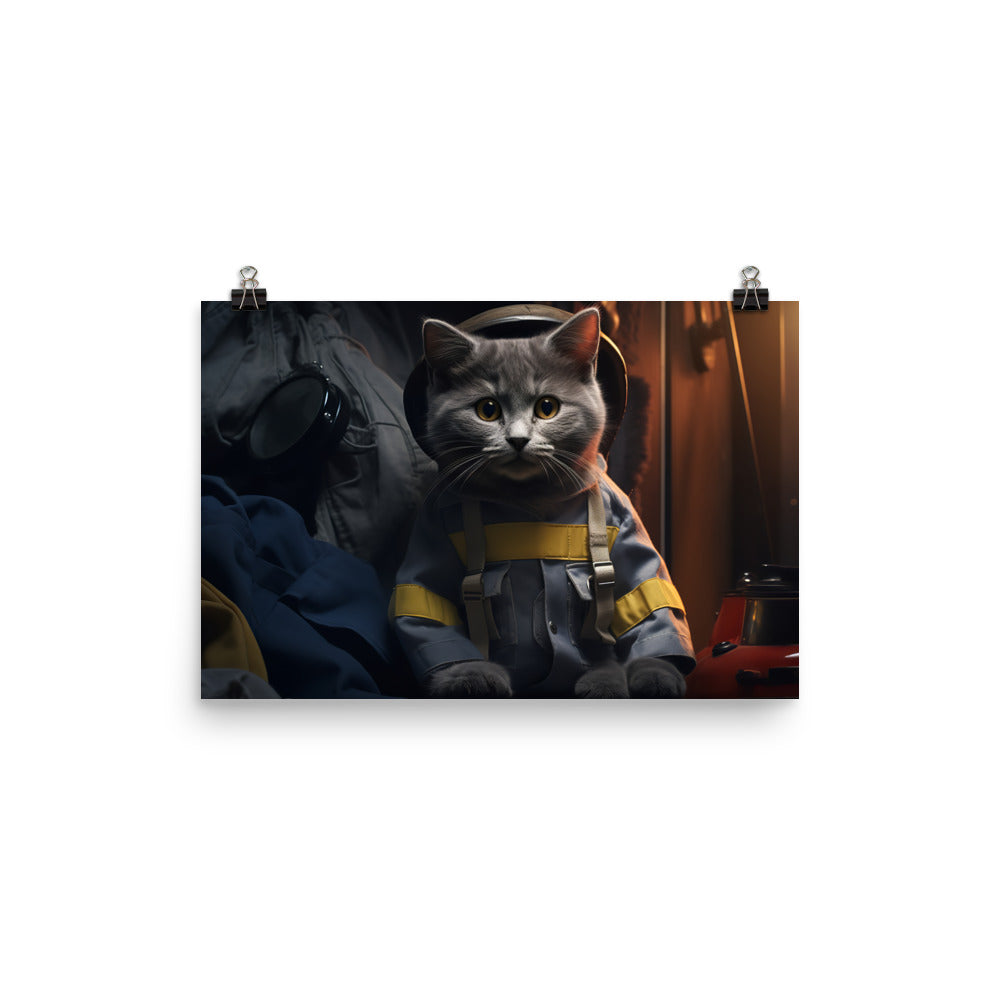 Russian Blue Firefighter Photo paper poster - PosterfyAI.com