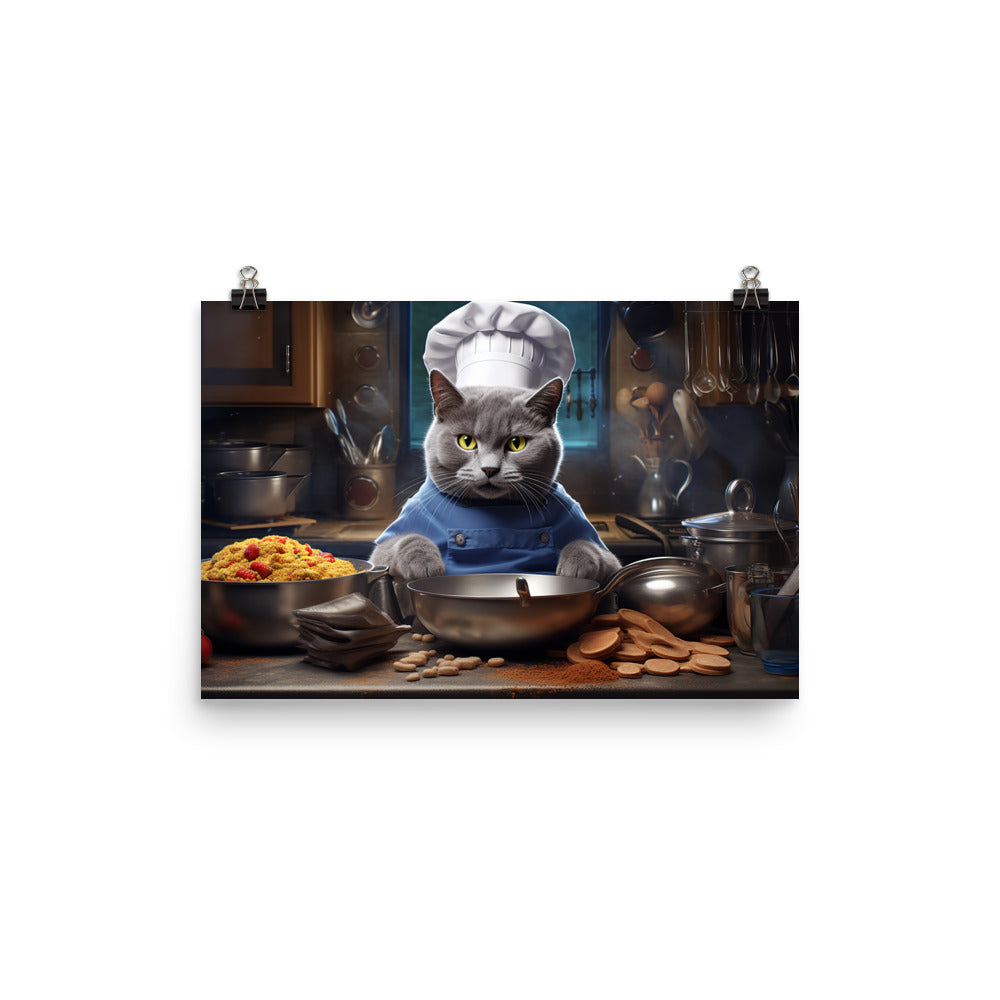 Russian Blue Chef Photo paper poster - PosterfyAI.com