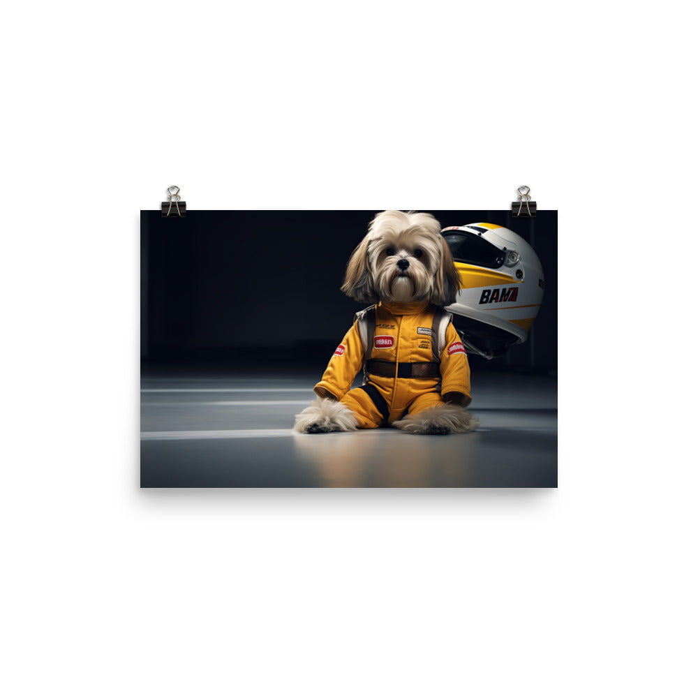 Lhasa Apso Motorsport Athlete Photo paper poster - PosterfyAI.com