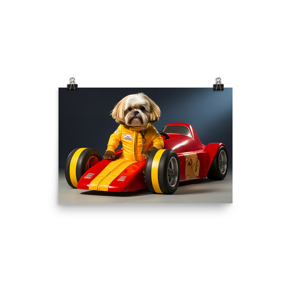 Lhasa Apso Motorsport Athlete Photo paper poster - PosterfyAI.com