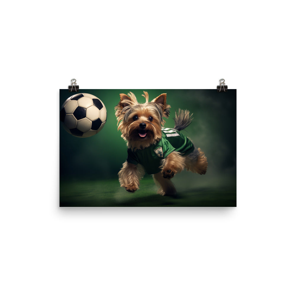 Yorkshire Terrier Football Player Photo paper poster - PosterfyAI.com