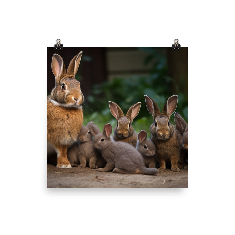 Flemish Giant Rabbit Family Time Photo paper poster - PosterfyAI.com