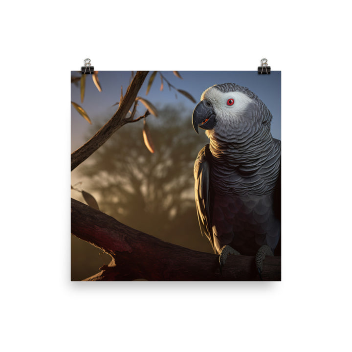 Elegant African Grey Parrot Photo paper poster - PosterfyAI.com