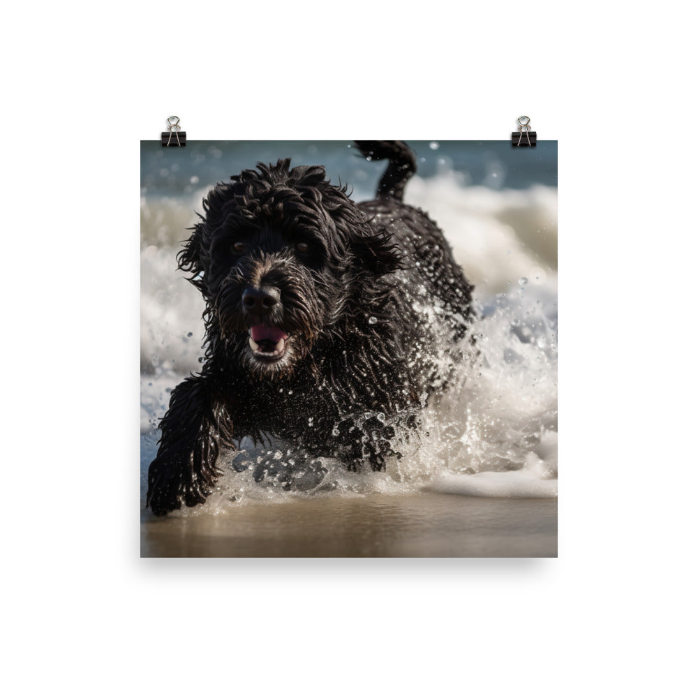 Waves with a Portuguese Water Dog Photo paper poster - PosterfyAI.com