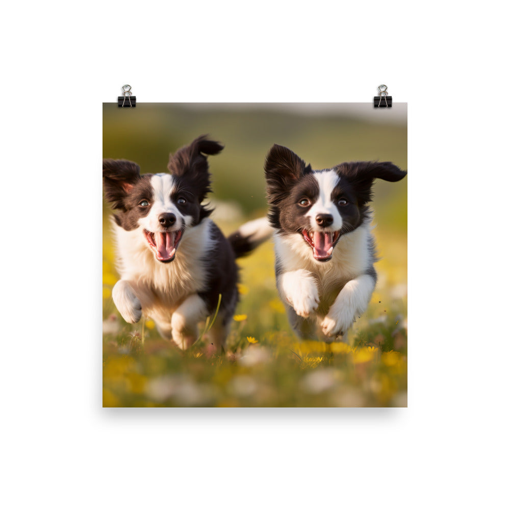 Two energetic Border Collies Photo paper poster - PosterfyAI.com