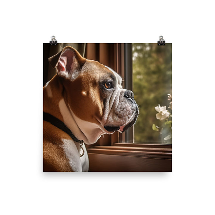 Thoughtful Bulldog at the Window Photo paper poster - PosterfyAI.com