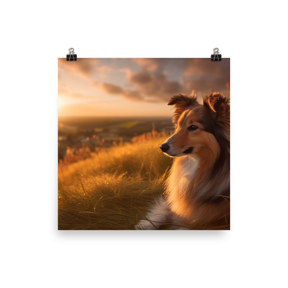 Shetland Sheepdog Watching the Sunset Photo paper poster - PosterfyAI.com