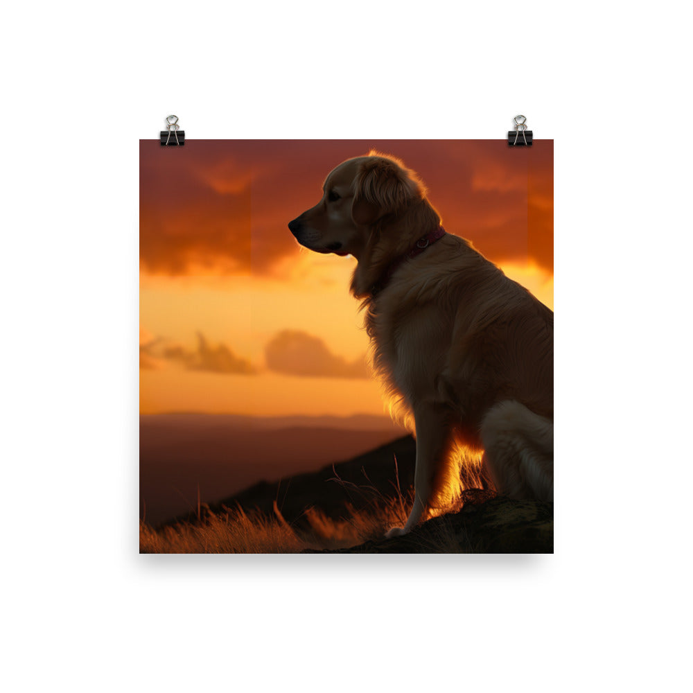 Majestic Golden Retriever at Sunset Photo paper poster - PosterfyAI.com