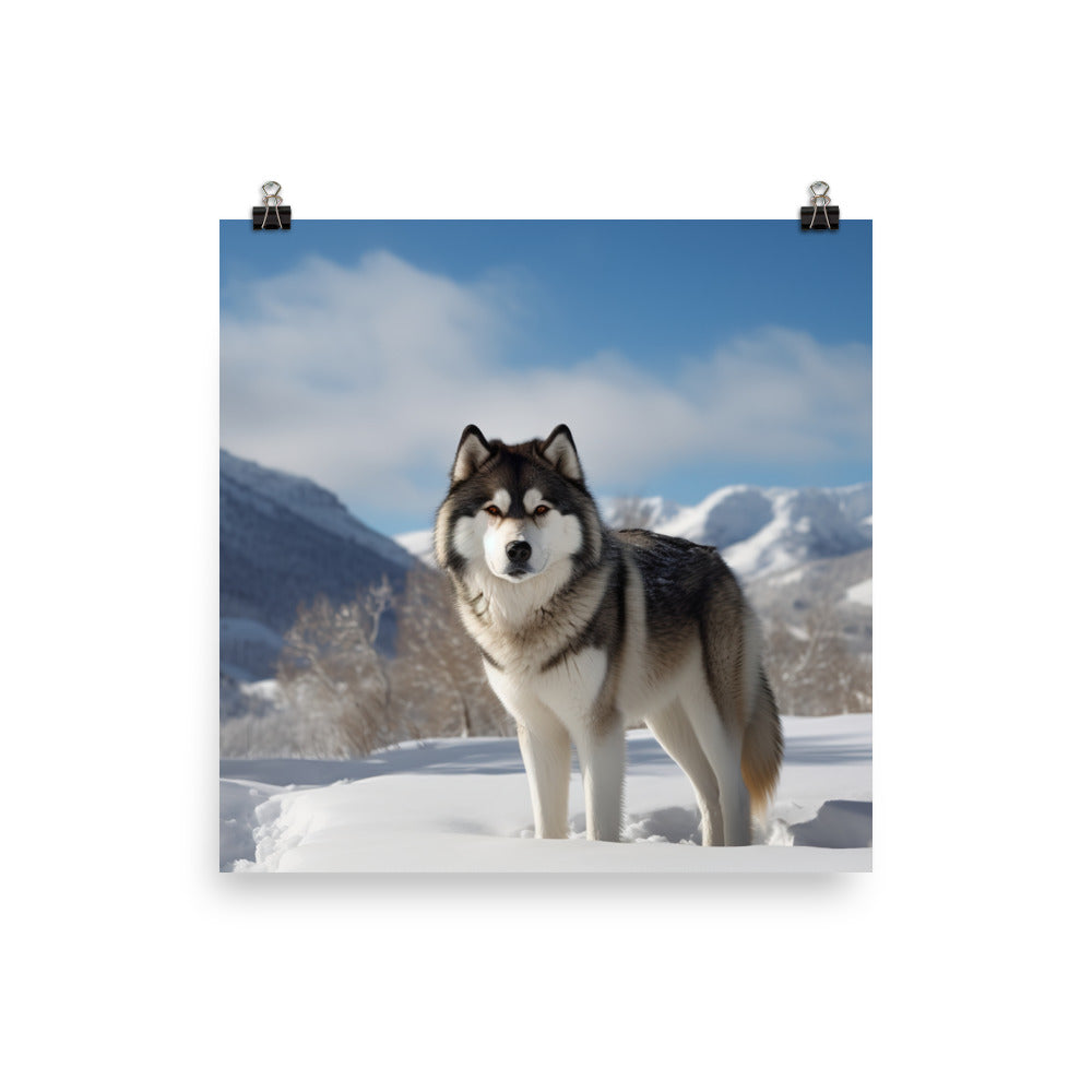 Majestic Alaskan Malamute in the Snow Photo paper poster - PosterfyAI.com