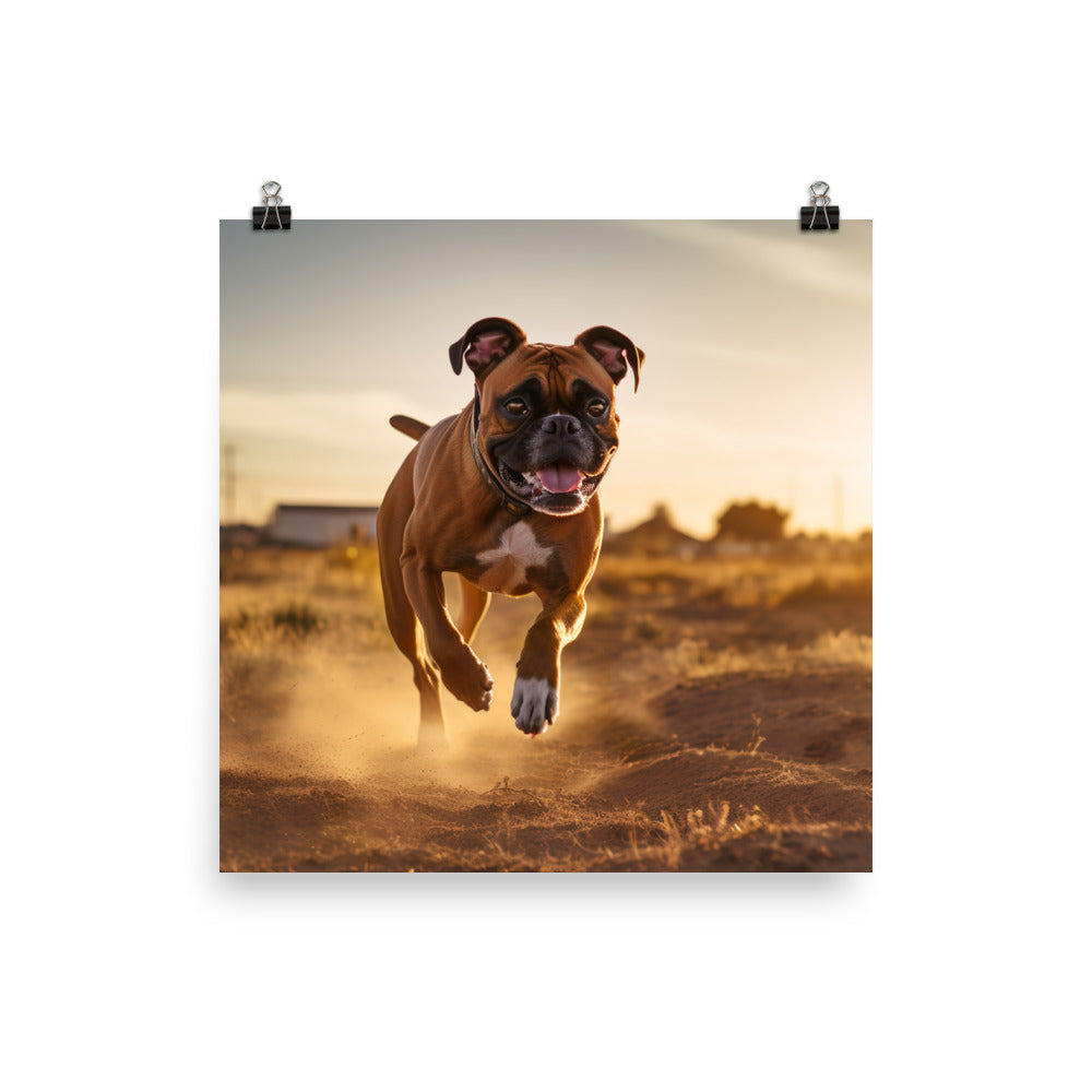 Energetic Boxer at Playtime Photo paper poster - PosterfyAI.com