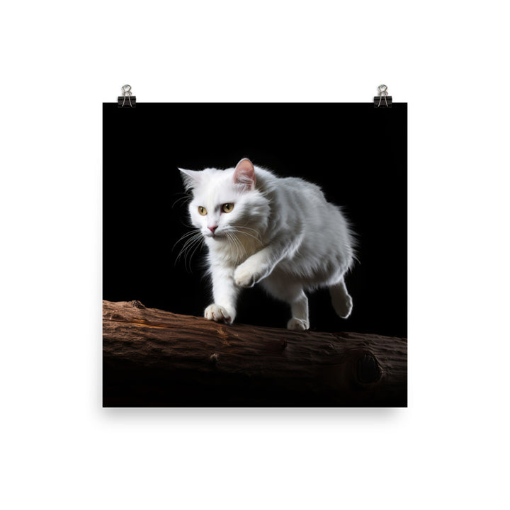 Turkish Van Cat in Action Photo paper poster - PosterfyAI.com