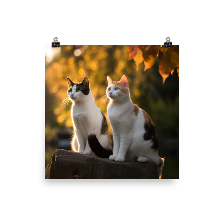 Japanese Bobtail Cat in Serene Outdoor Photo paper poster - PosterfyAI.com