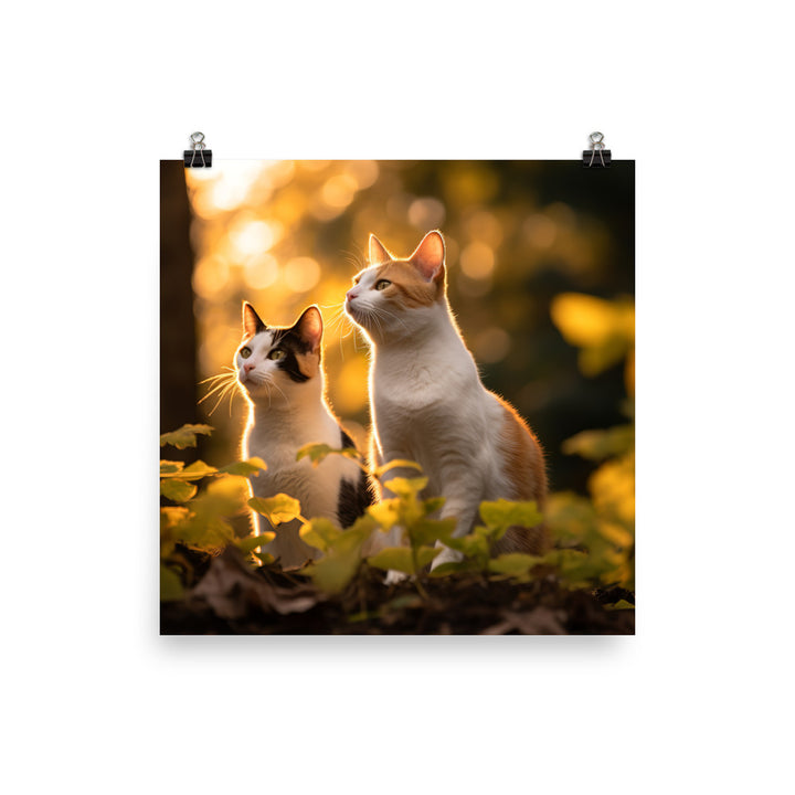 Japanese Bobtail Cat in Serene Outdoor Photo paper poster - PosterfyAI.com