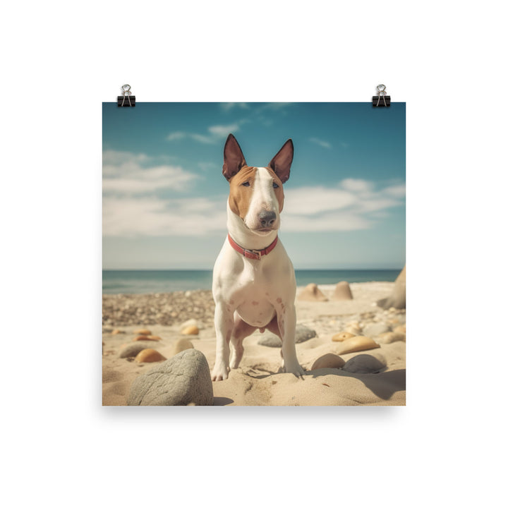 Bull Terrier on the Beach Photo paper poster - PosterfyAI.com