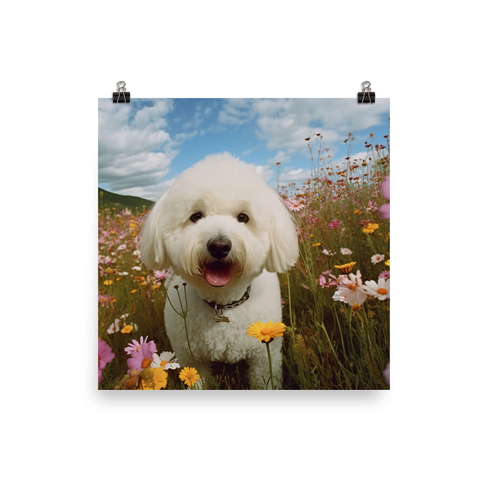 Bichon Frise in a Field of Flowers Photo paper poster - PosterfyAI.com