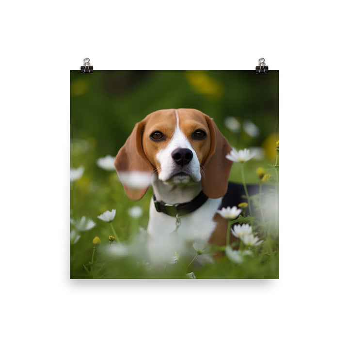 Beagle and the flowers Photo paper poster - PosterfyAI.com