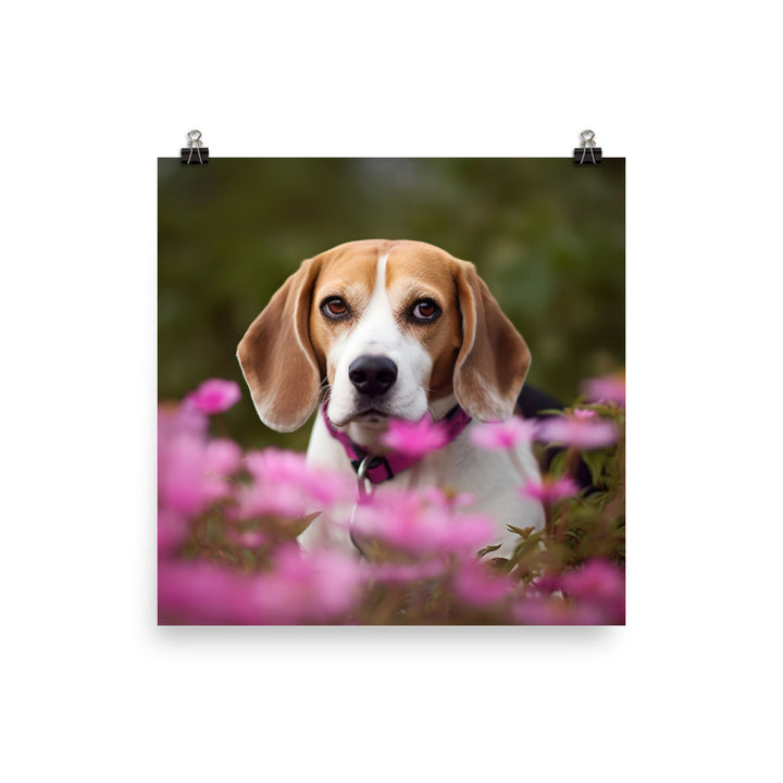 Beagle and the flowers Photo paper poster - PosterfyAI.com