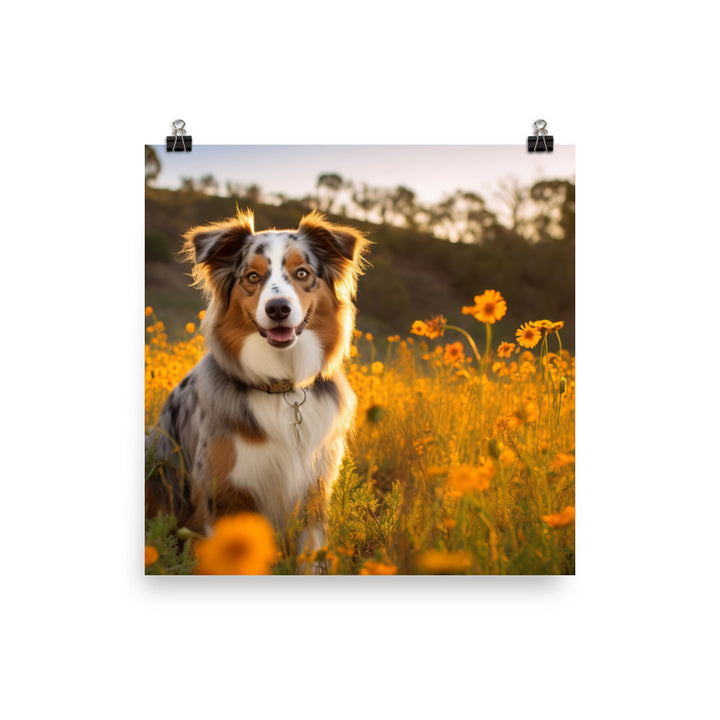 Australian Shepherd sitting Photo paper poster - PosterfyAI.com