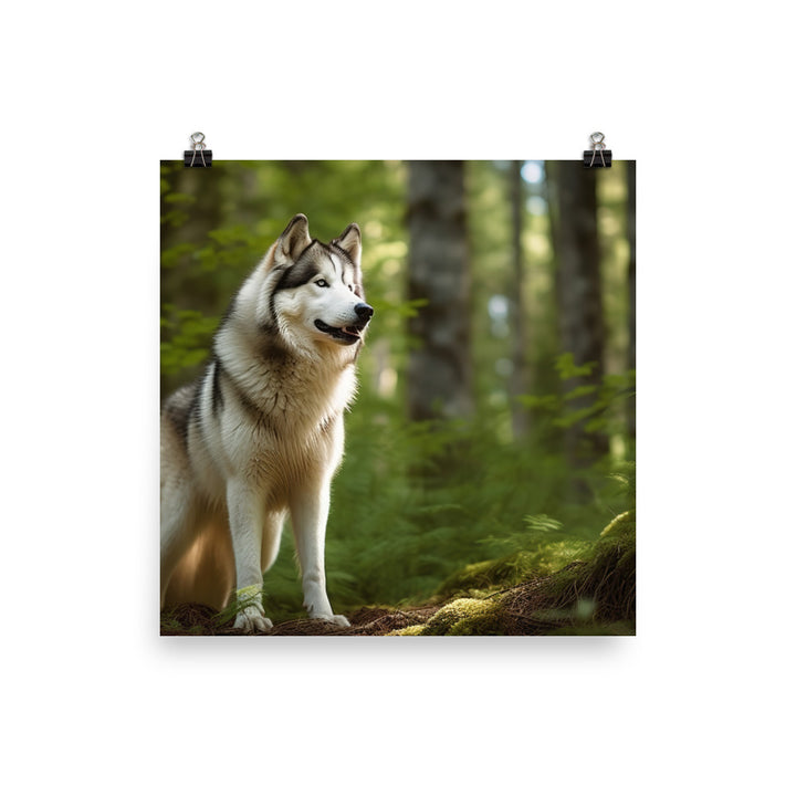 Alaskan Malamute in the Forest Photo paper poster - PosterfyAI.com