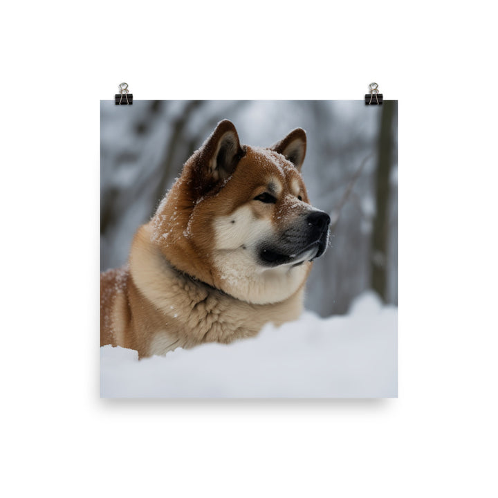 Akita in the Snow Photo paper poster - PosterfyAI.com