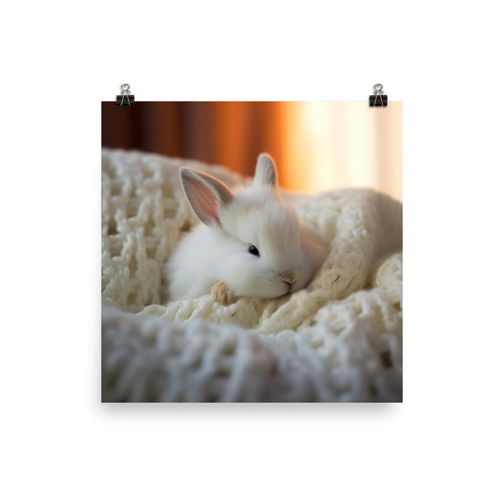 Dwarf Hotot Bunny in a Cozy Setting Photo paper poster - PosterfyAI.com