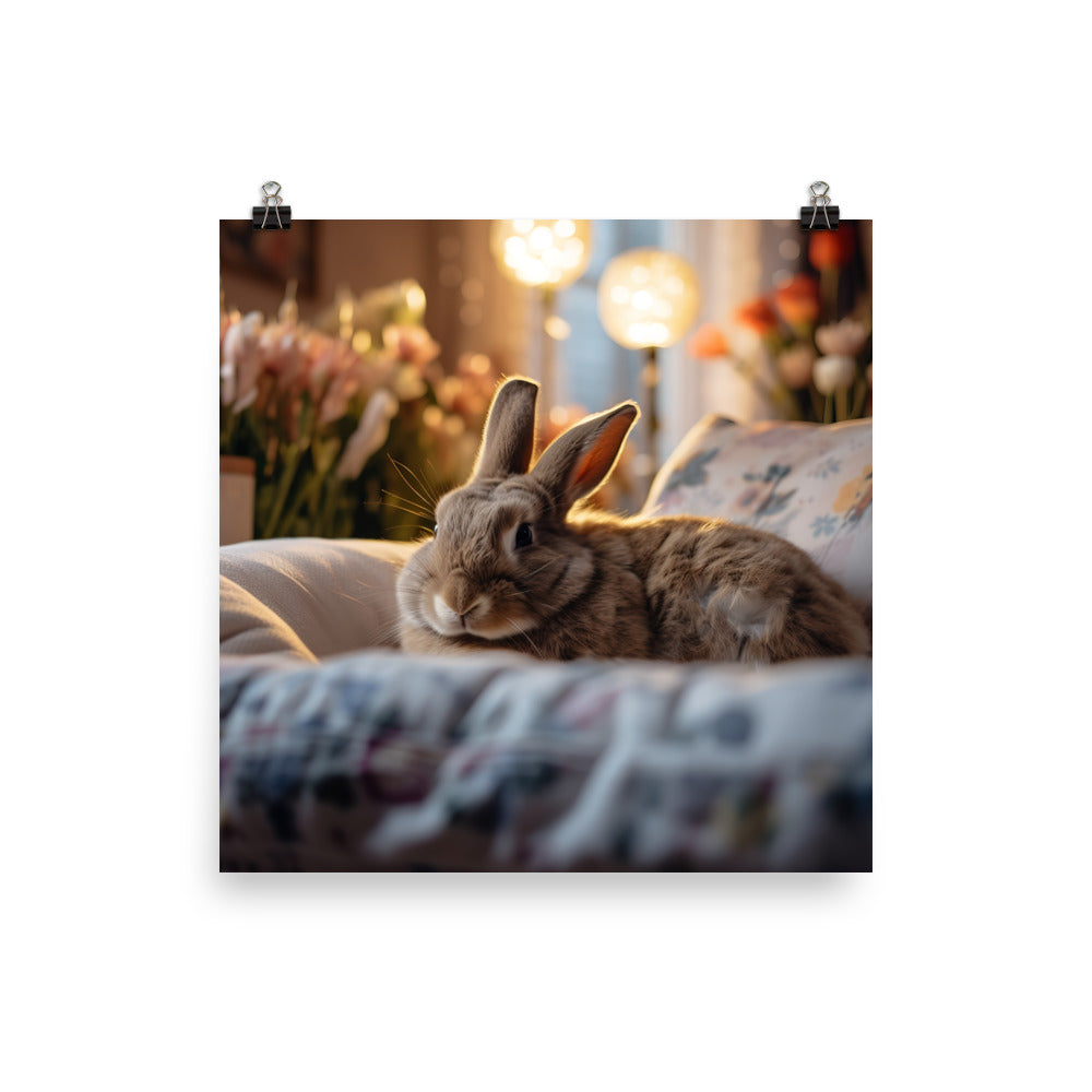 Flemish Giant Bunny in a Cozy Setting Photo paper poster - PosterfyAI.com