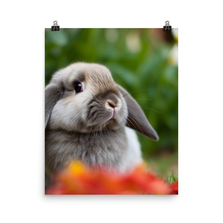 Adorable Mini Lop Bunny in a Garden Photo paper poster - PosterfyAI.com