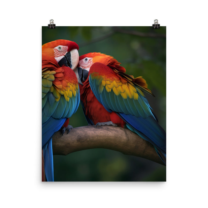 Two Macaws cuddling on a tree branch Photo paper poster - PosterfyAI.com